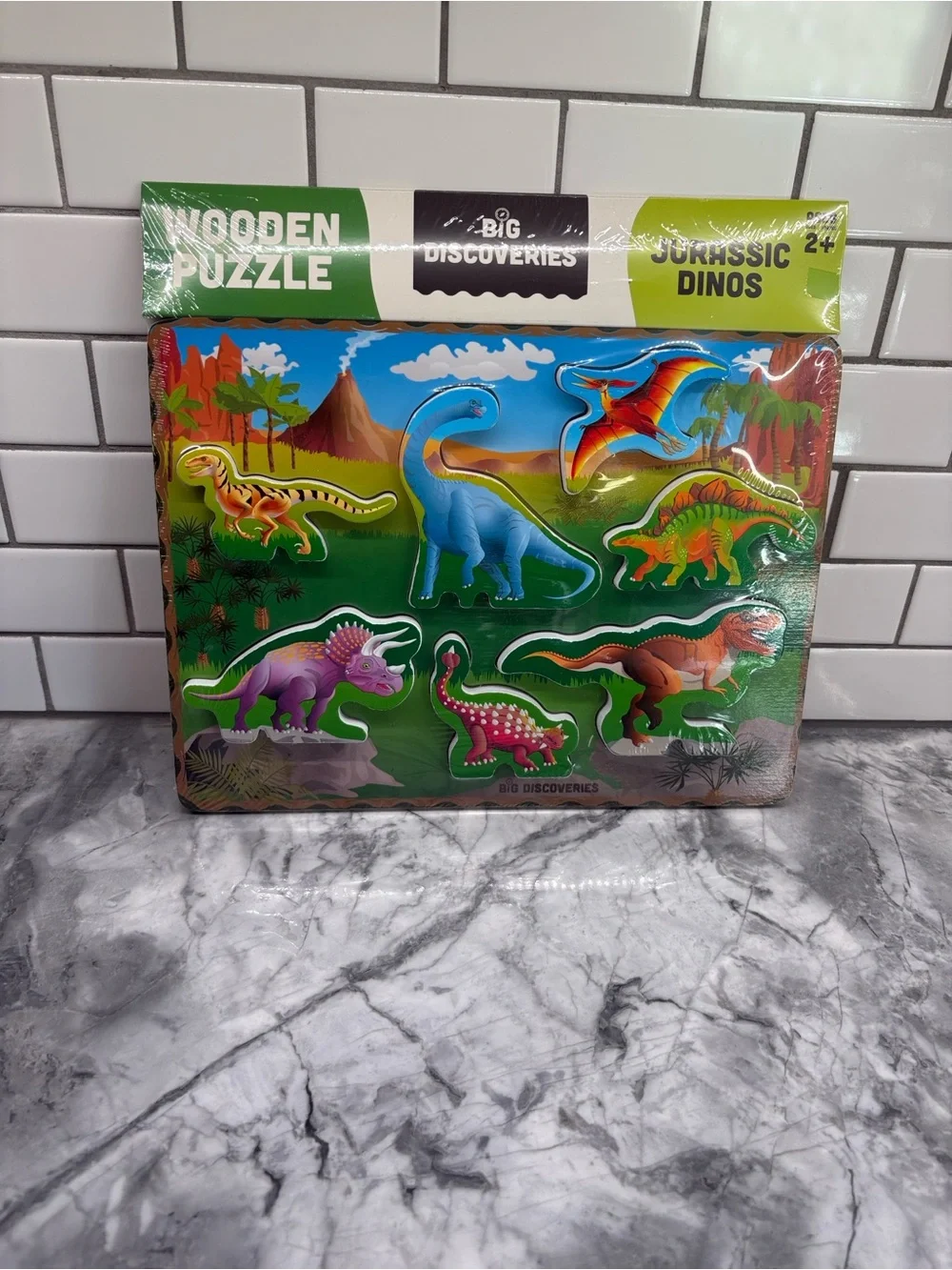 Wooden Jurassic Dinos Puzzle - Green Multi-Color